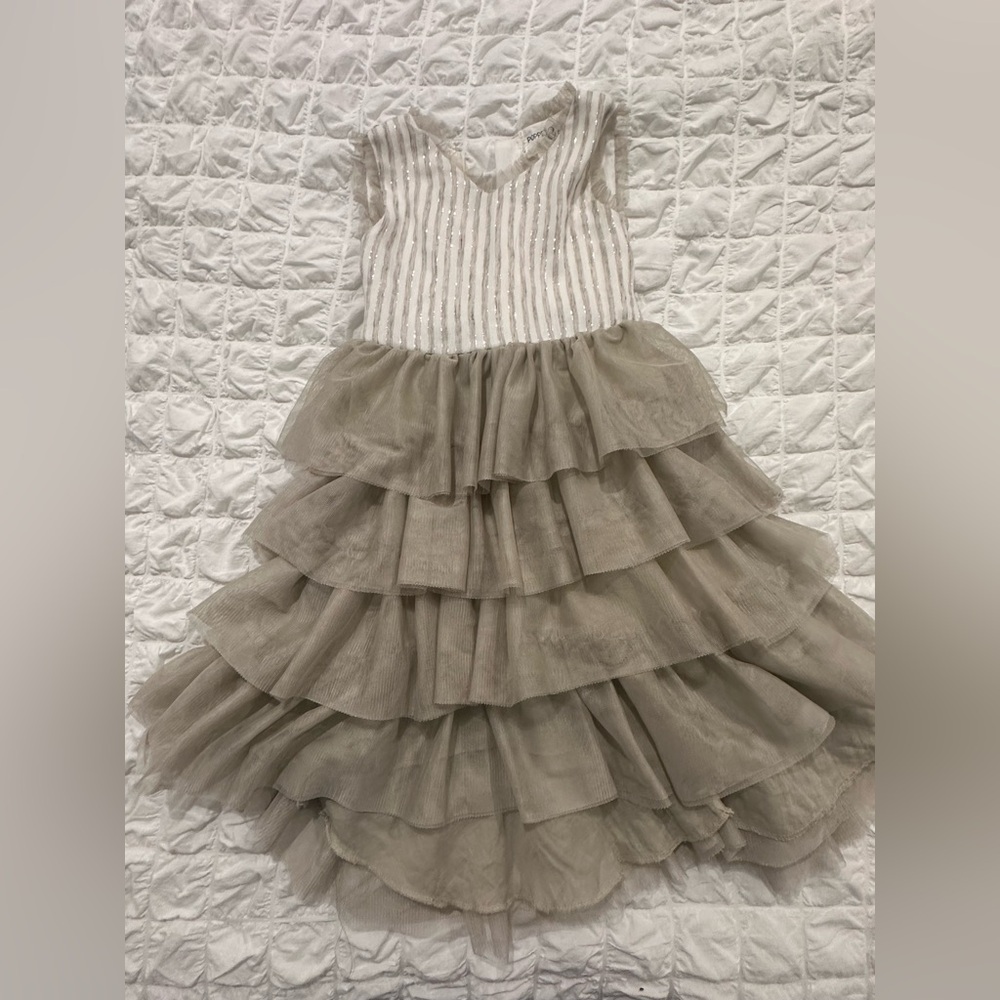 Poppet & Fox Paris Tulle Midi Toddler Dress Striped Crepe